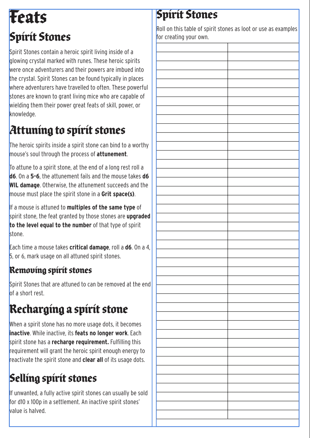 Feats – Spirit Stones