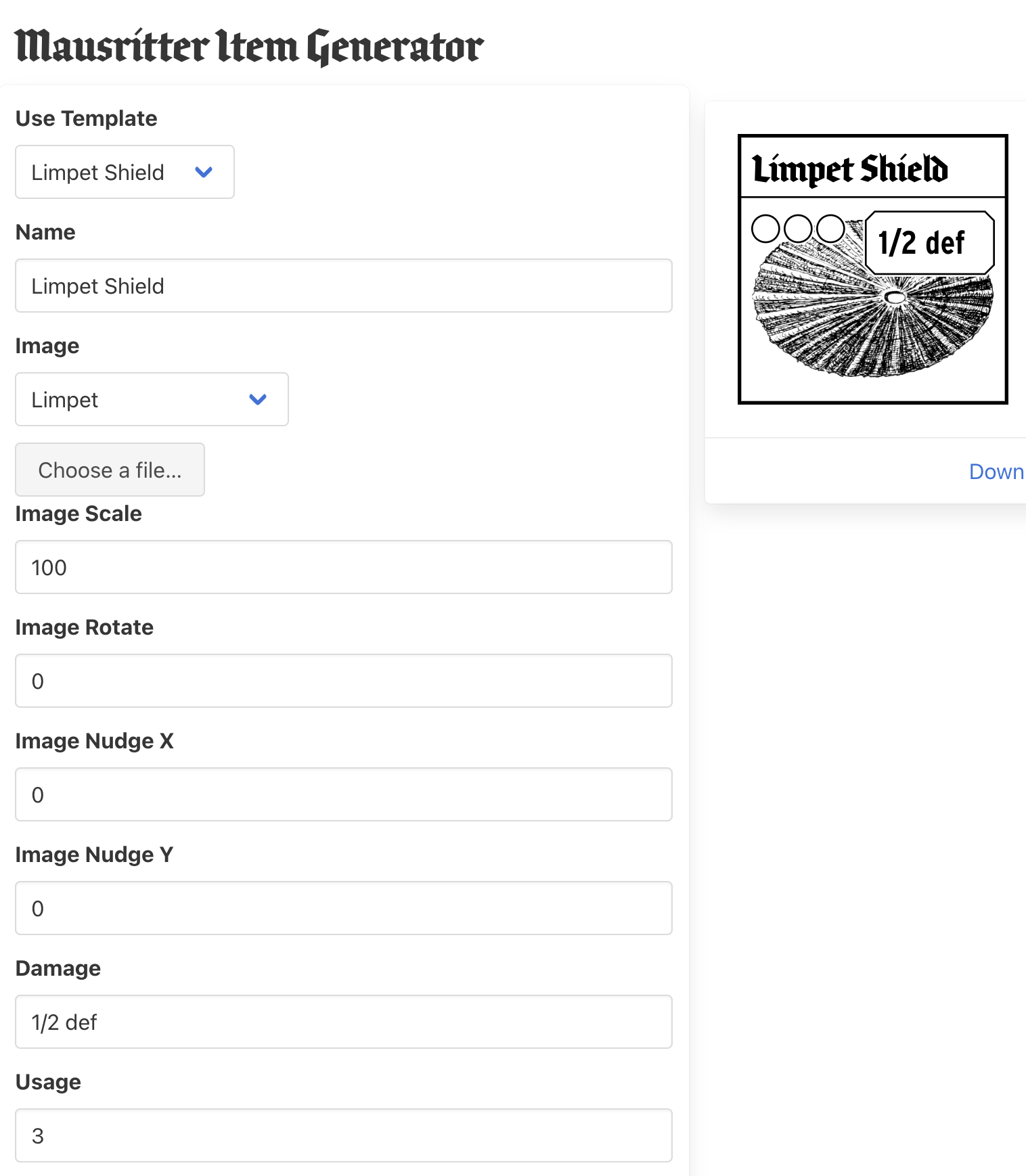 Mausritter Item Chit Creator