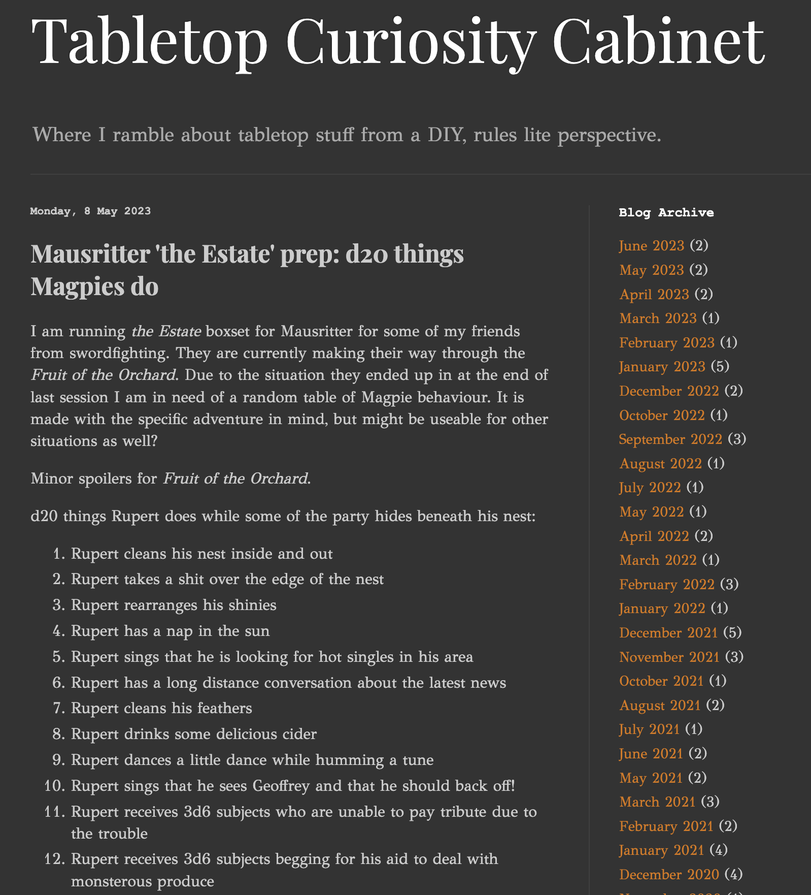 d20 Things Magpies Do