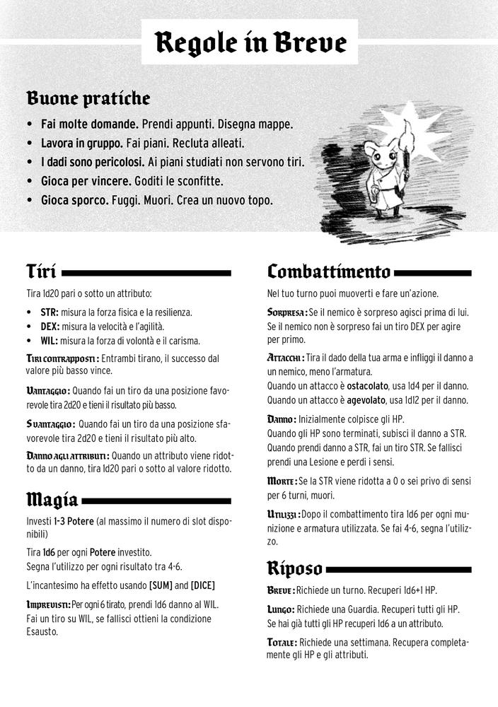 Mausritter, Regole in breve in Italiano