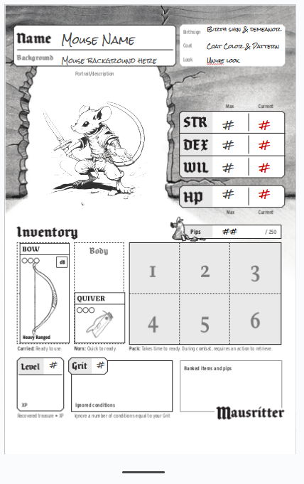Mausritter Character Sheet on Google Slides