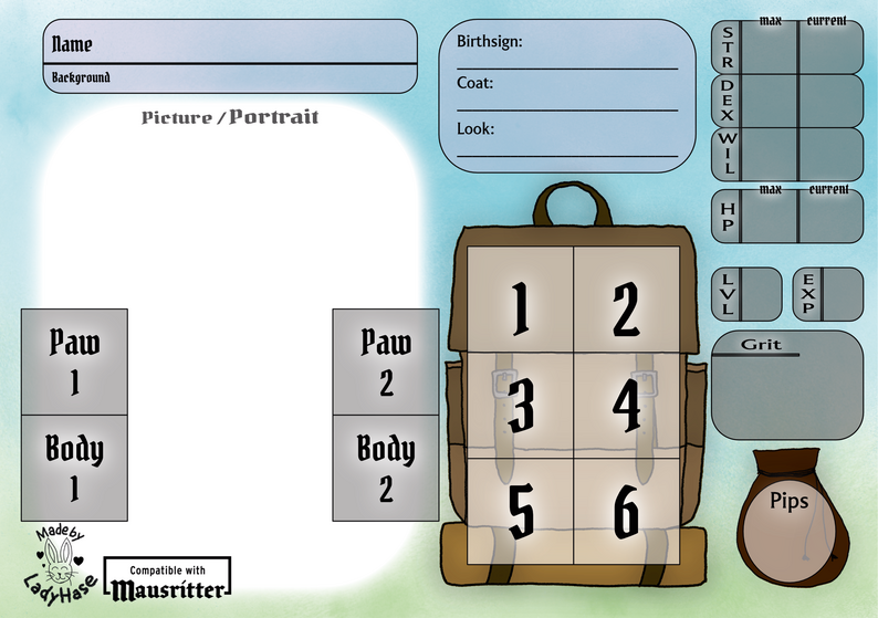Mausritter: Character Sheet LadyHase Edition