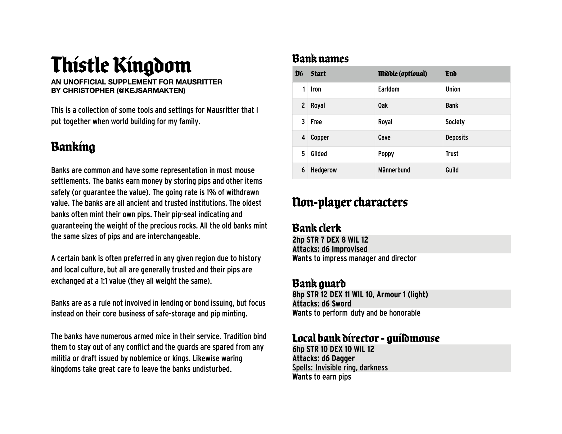 Thistle Kingdom Banks